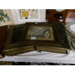 2 Victorian family Bibles and an oak picture frame.