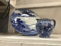 A blue and white oriental charger and a James Kent jug