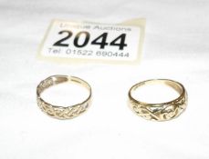 Two Celtic style 9ct gold rings, open work bands, hall marked. both size N.