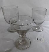 3 Victorian glass rummers, one engraved William Huntley, January 1896.