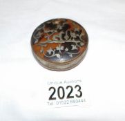 An 18th century silver plate snuff/pill box with tortoise shell lid with depiction of Aesop's