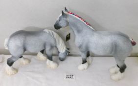 A North Light grey shire horse stallion (with box) and a North light grey shire horse mare (with