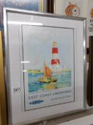 A framed and glazed print, British Rail, East Coast Landmarks by Train.