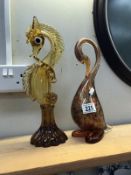 A Murano glass seahorse and a Murano swan