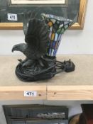 A Tiffany style table lamp featuring eagle figure A/F