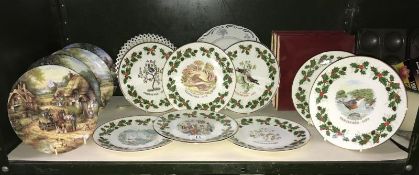 A Victorian London ribbon plate and a quantity of Christmas plates including Wedgwood