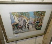 A framed and glazed watercolour continental street scene.