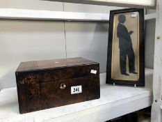 An inlaid trinket/jewellery box and a framed and glazed standing silhouette by Baron Scotford with