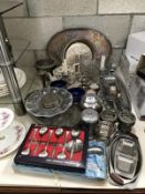 A quantity of plated ware including trays, candelabra etc.