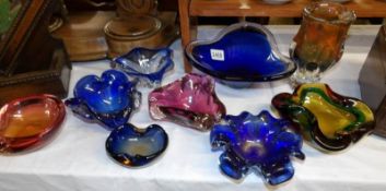 9 heavy studio glass bowls/dishes.
