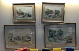 4 framed and glazed watercolours of rural scenes signed D.C.