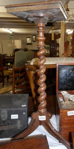 A Victorian rosewood barley twist tripod plant stand with tile inset top. - Image 2 of 4