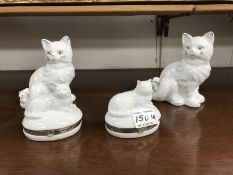 2 cat figures and 2 cat trinket pots