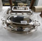 2 silver plate tureens.
