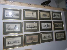 A set of 12 framed and glazed etchings of Lincolnshire landscapes.