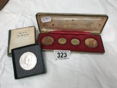 A George VI five shillings coin and 4 other coins