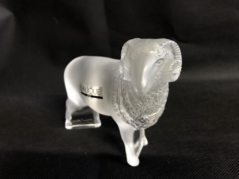 3 boxed Lalique animal figures being ram, cat and fish. - Image 10 of 12