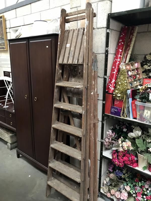 2 vintage wooden step ladders