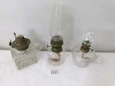 3 Victorian glass oil lamps.