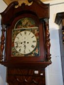 A mahogany cased long face clock with painted dial, a/f.