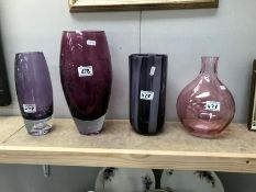 4 coloured art glass vases
