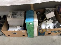 2 boxes of ceiling lights and bulbs