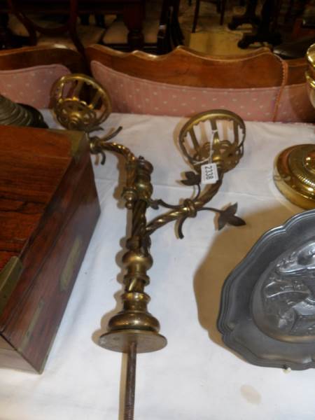 A 19th century Gothic brass church altar double oil lamp stand/base (no fonts).
