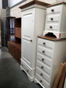 A shabby chic painted pine wardrobe and 2 drawers