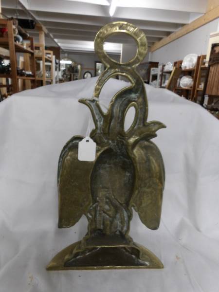 A Victorian cast brass eagle door stop. - Image 2 of 2