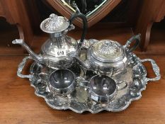 A silver plate tea and coffee set and tray
