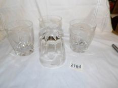 A set of 4 rare 'Last Man Standing' engraved glasses with a hangman engraved on bottom.