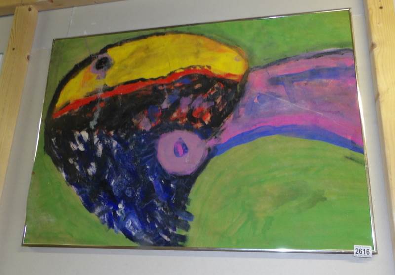 A 20th century oil on canvas abstract painting titled on reverse (no.4', inscribed 'Willing'.