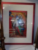 A framed and glazed abstract watercolour of a naked lady, unsigned.