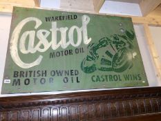 A painted metal sign for Wakefield Castrol motor oil (approximately 48" x 30").