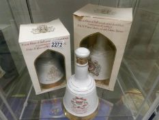3 Bell's whisky decanters commemorating the Wedding of Prince Charles to Lady Diana Spencer and the