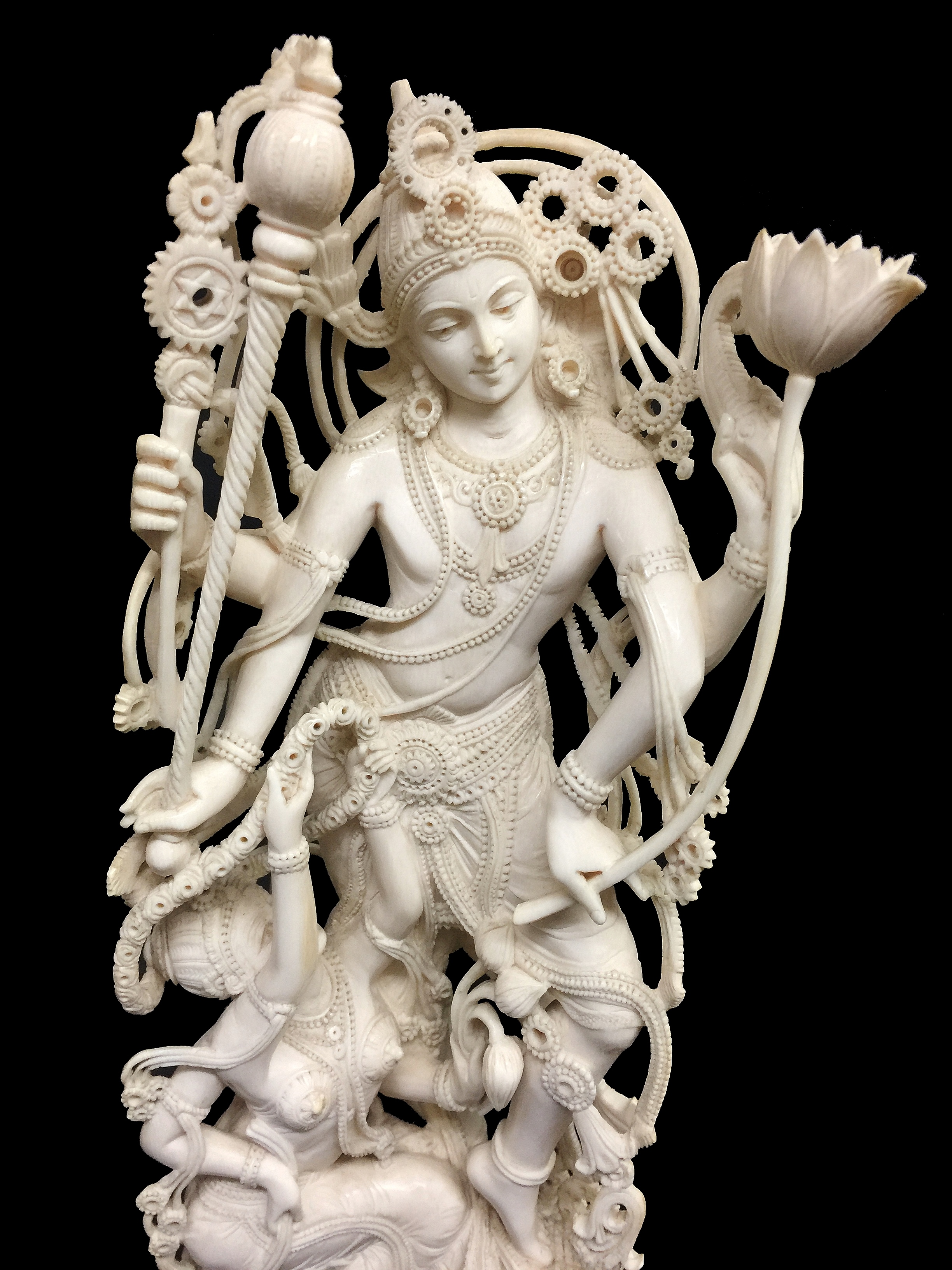 An ivory figure of Durga on a teak base with radiocarbon dating measurement report dated February - Image 2 of 15