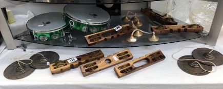 A pair of tambourines and other instruments