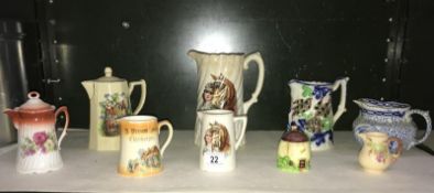 A quantity of late 19th - early/mid 20th Century jugs including 'a present from Cleethorpes'