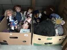 2 boxes of dolls and soft toys