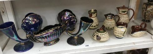 6 pieces of Aller Vale pottery mottoware and 5 pieces of lustre ware