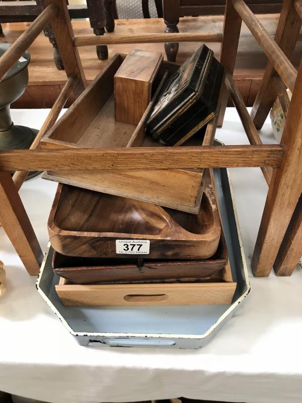 A quantity of old wooden trays & boxes etc.