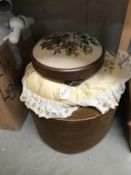 A vintage draylon pouffe/foot stool, a tapestry foot stool etc.