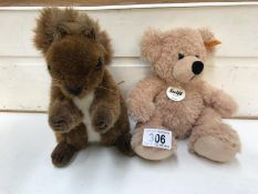 A Steiff teddy bear and Kosen squirrel