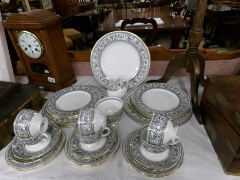 A 33 piece (setting for 6) Wedgwood Florentine pattern (W4312) black and gilt decorated tea set.