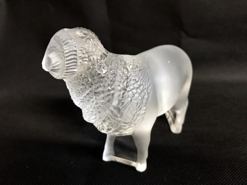 3 boxed Lalique animal figures being ram, cat and fish. - Image 9 of 12