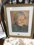 A watercolour portrait of an old man signed H.P.