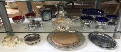 A quantity of silver plate dishes, bowls & other silver plate items including napkin rings etc.