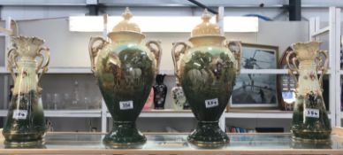 2 lidded urns & 2 vases A/F