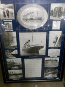 A large framed and glazed Titanic collage print with history of events.