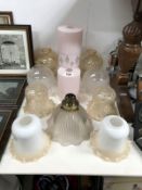 13 assorted glass lamp shades and funnels